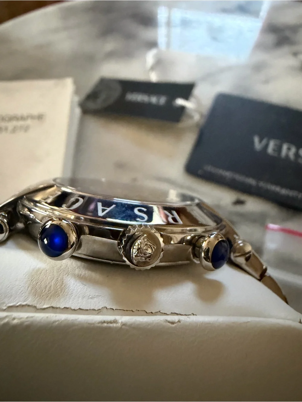 Versace Men’s Chronograph engraved band Watch sapphire and diamond